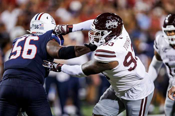 Cameron Young works off a block vs. Arizona